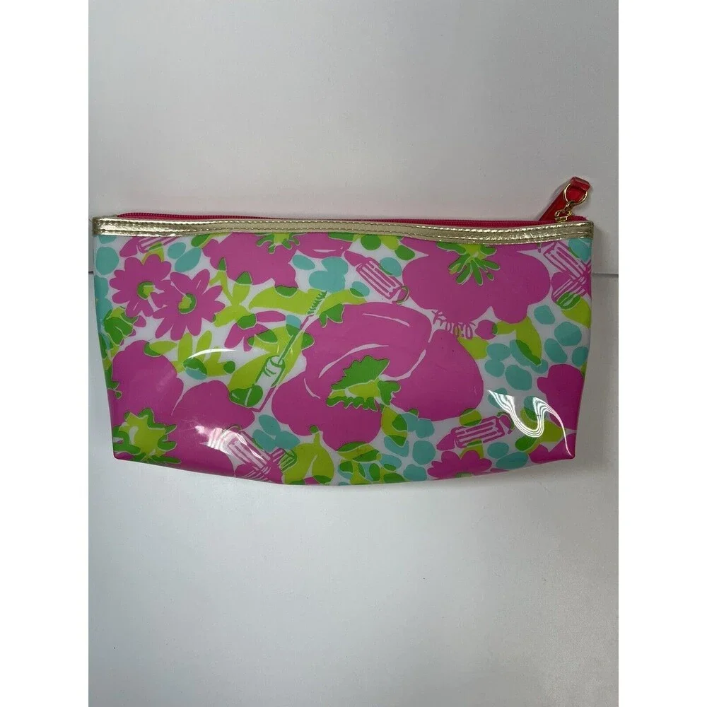 Lilly Pulitzer Bundle Lot Of 2 Vinyl Estee Lauder Zip Bags & Notebook